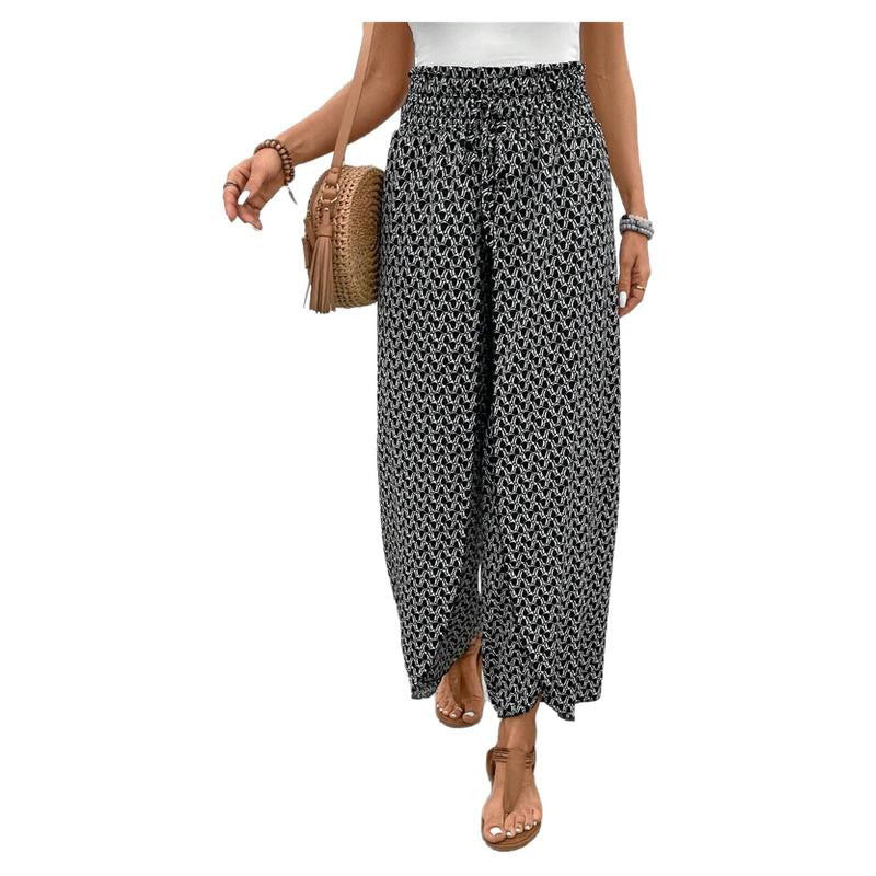 Damen weite Sommerhose mit floralem Muster und elastischem Bund WW