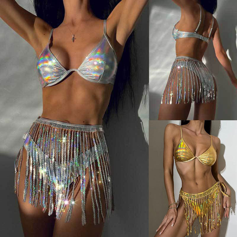 Women's Glitter Cropped Top with Glitter Fringes W&W