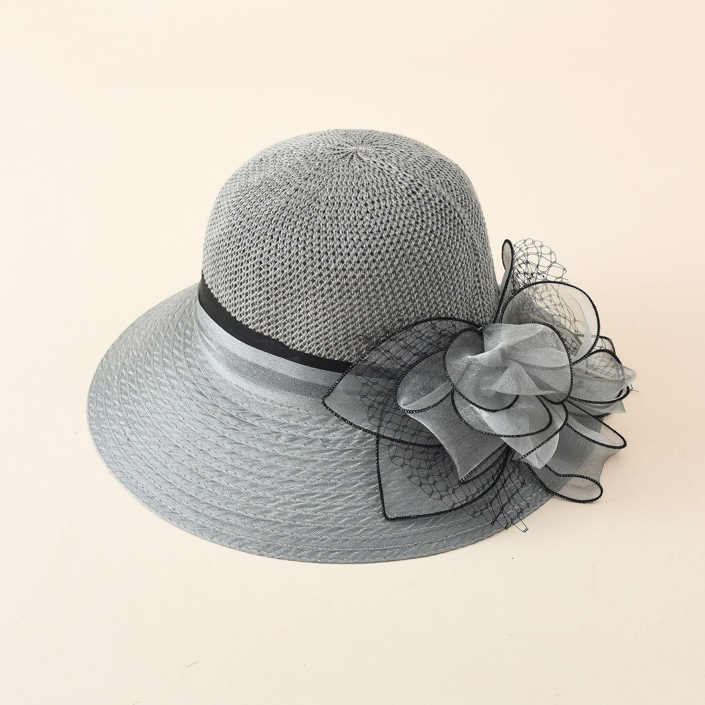 Damen eleganter Sonnenhut mit feiner Schleifenverzierung und breiter Krempe WW