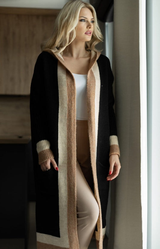 WW | Mantel - Strickdesign - Oversized Fit - Lange Ärmel mit Taschen und Kontrastbesatz