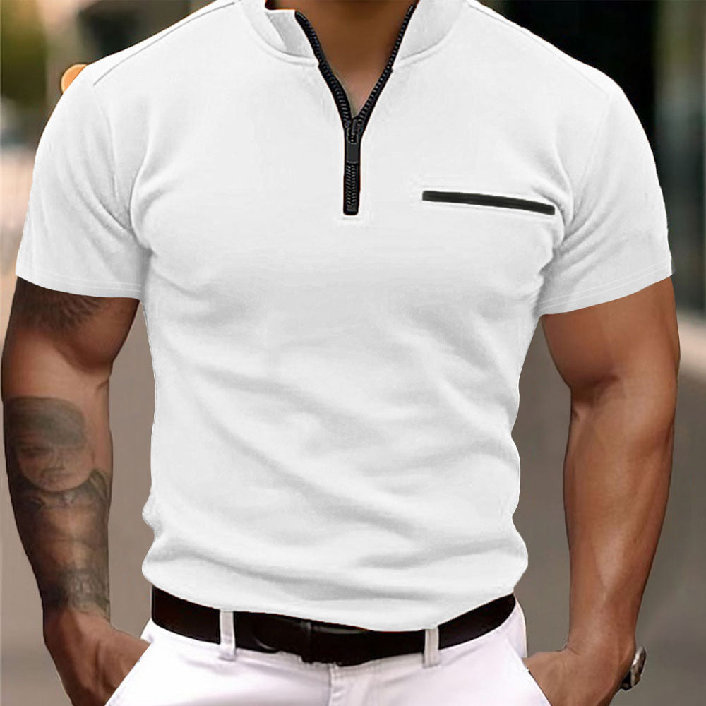 Men's Short Sleeve Shirt with Fashionable Zipper WW