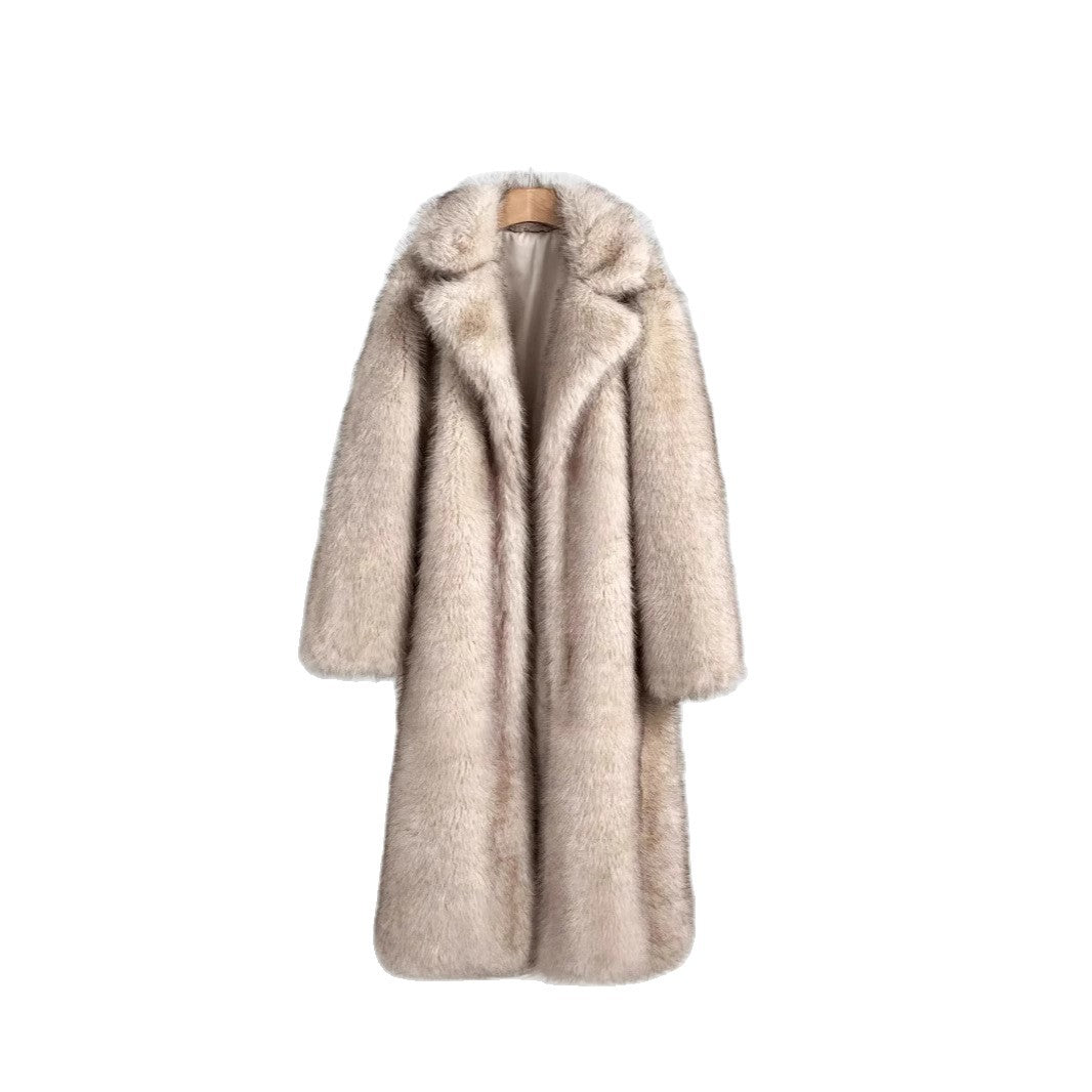 Damen Eleganter Pelzmantel mit großen Taschen WW
