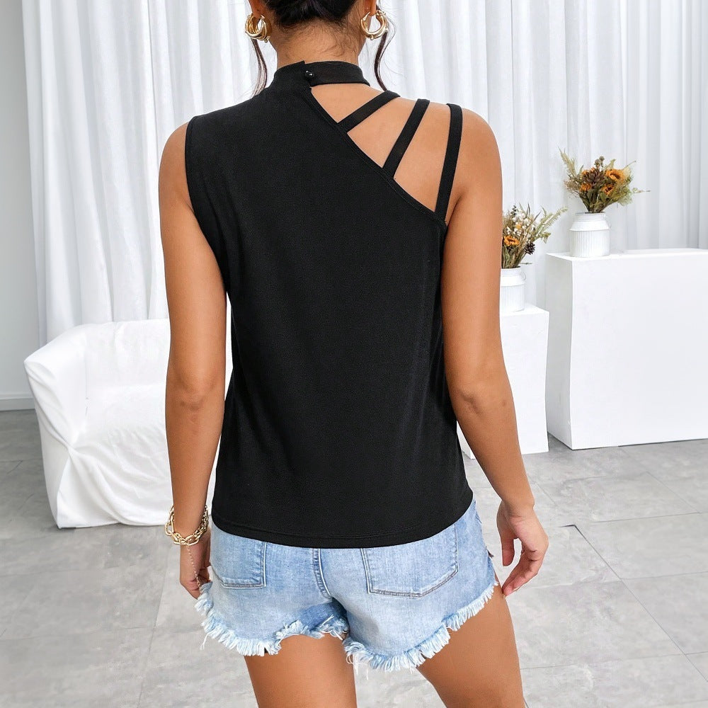 Women's Sleeveless Top with Creative Cut-Out Design W&W