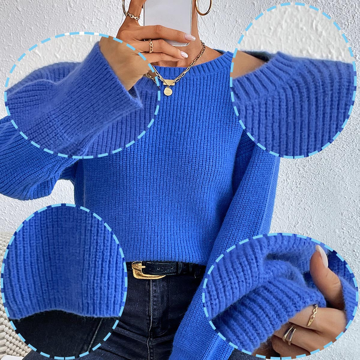 Women's Casual Loose Fit Knit Sweater with Elegant Rib Details WW