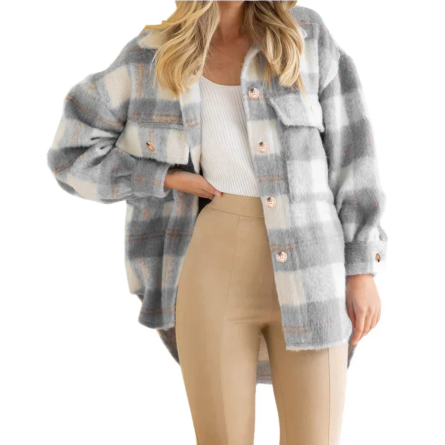 WW | Street Hipster Stylischer Kariert Wollmantel für Damen | Trendy und Warm