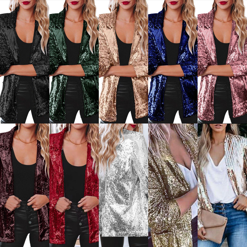 Damen eleganter Paillettenblazer mit schimmerndem Finish WW