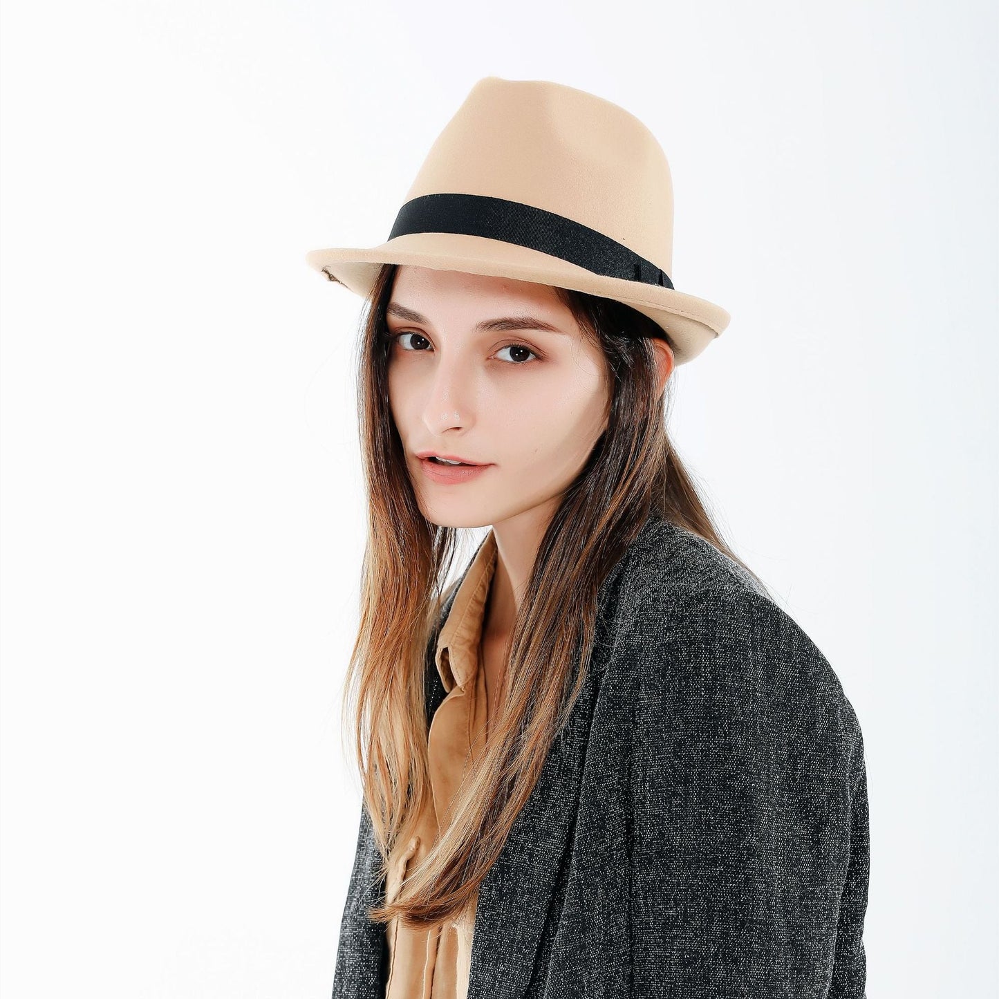 Damen Fedora-Hut aus hochwertigem Wollmix mit stilvollem Band WW