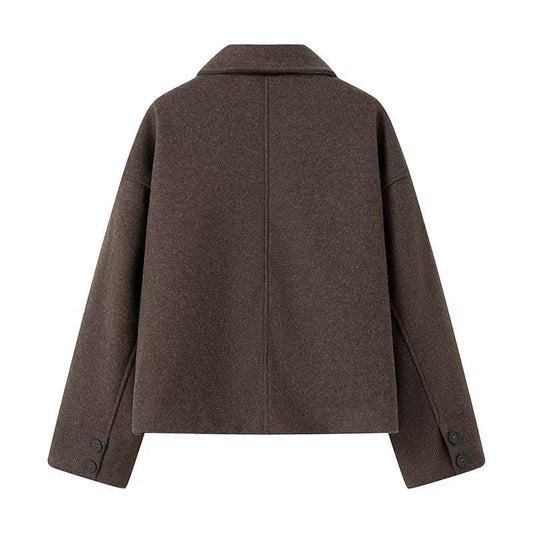 Damen modische kurze Wolljacke im Oversized-Stil mit Knopfverschluss WW