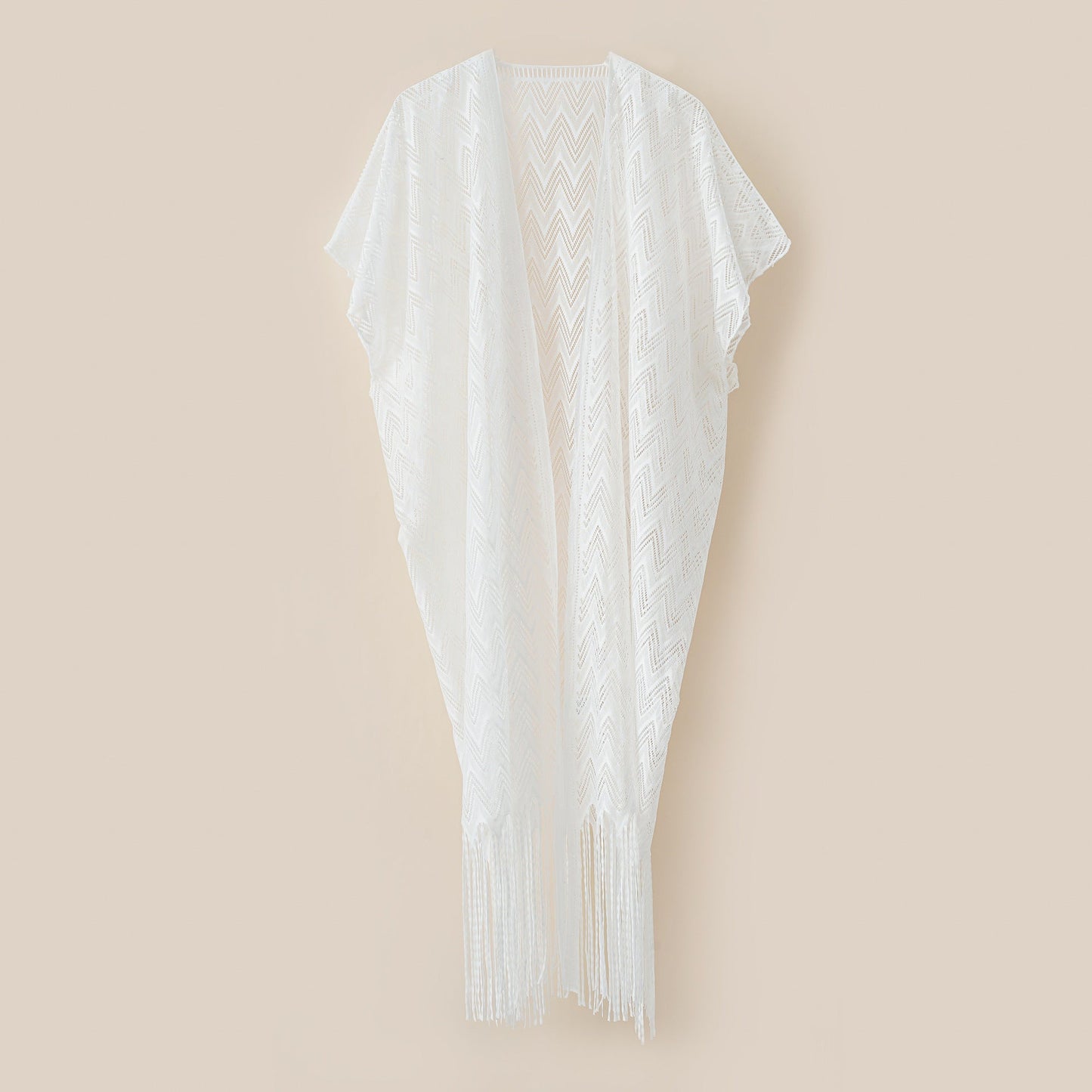 Damen eleganter und luftiger Kaftan mit fransigen Abschlüssen WW