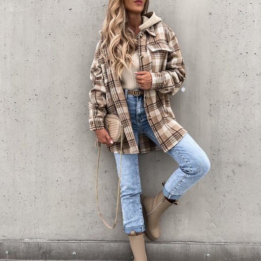 WW | Karo Kapuzenpullover Mantel