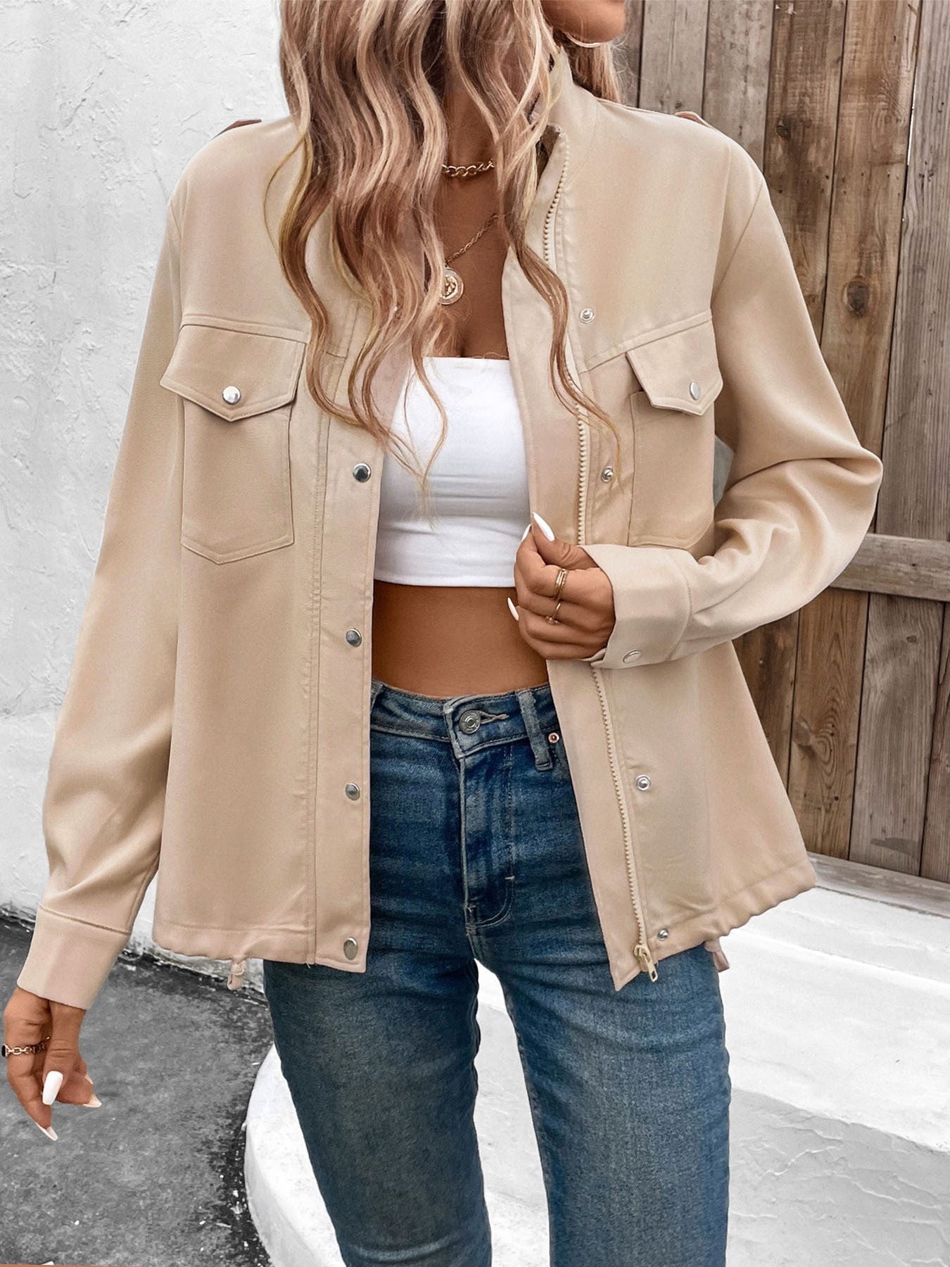 WW | Button-Down Shirt Jacket - Lightweight Fabric - Casual Outerwear - Versatile Layering Piece