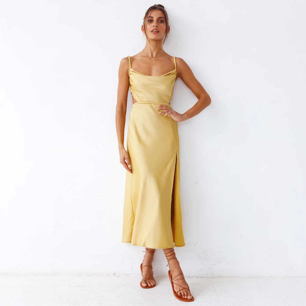 Damen Satin-Midikleid mit raffinierten Rüschendetails und elegantem Tragekomfort WW
