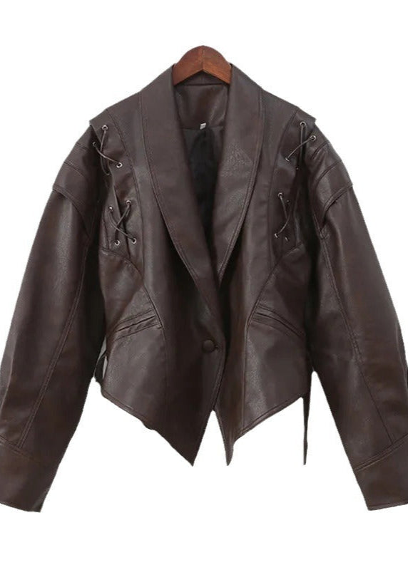 WW | Lace-up Detail Faux Leather Blazer