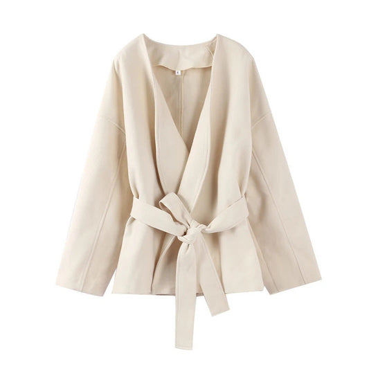 Women's elegant wrap jacket with waist belt W&W