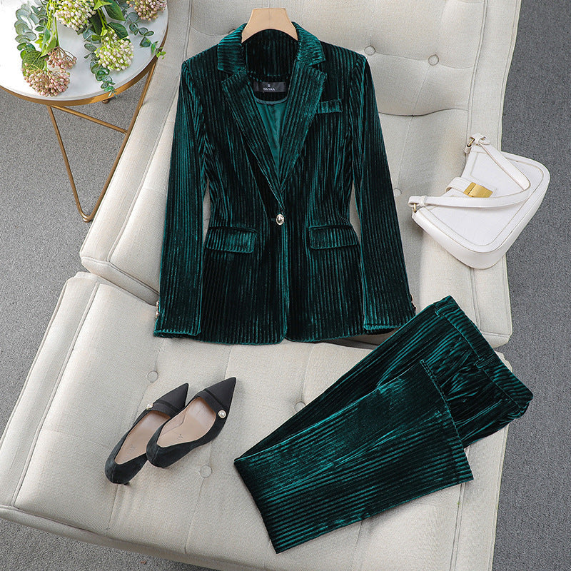 WW | Blazer Dress Set Tailored Fit Velvet Finish Formal Style