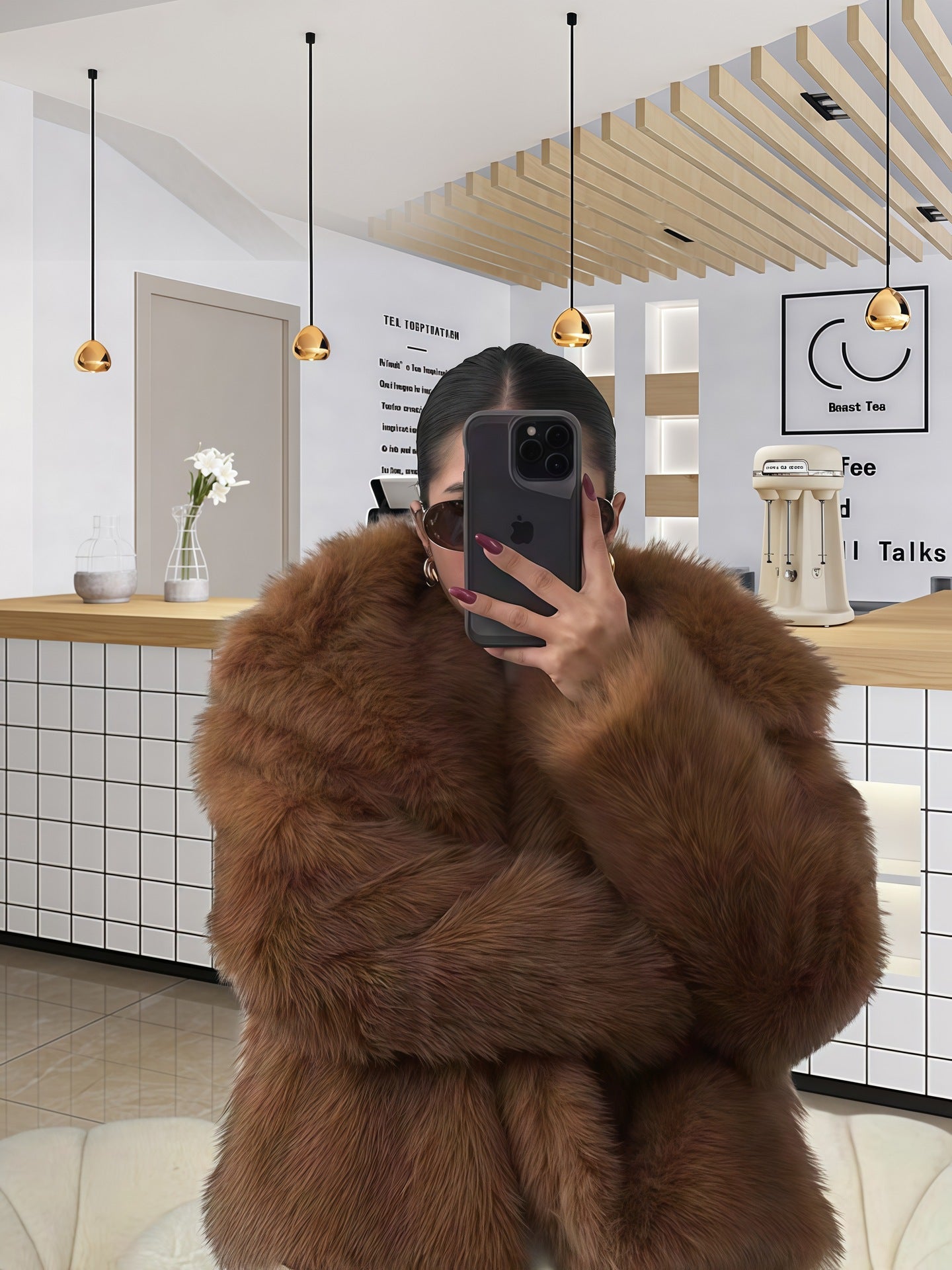 Damen Kuschelige Kunstpelzjacke WW