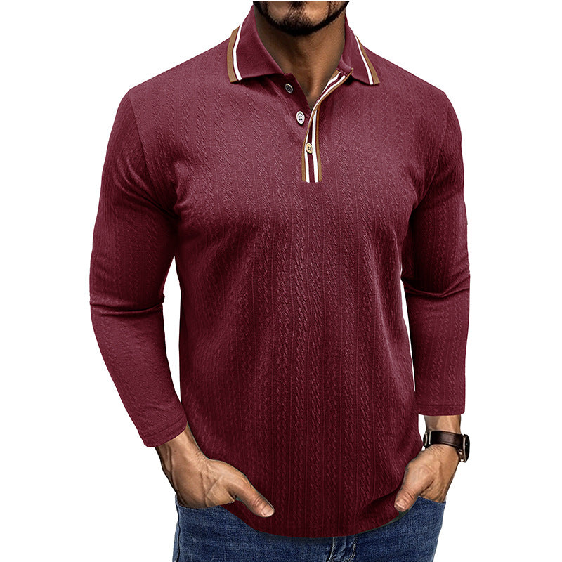 WW | Polo Shirt Taillierte Passform Lange Ärmel Gestreifter Kragen Strick Textur