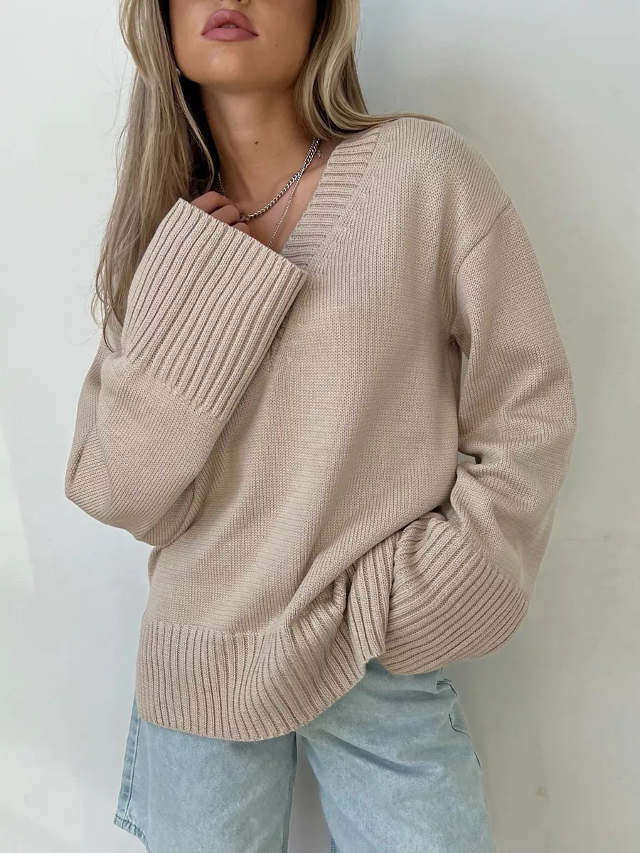 Damen V-Ausschnitt Pullover mit luxuriösem Strickmuster WW