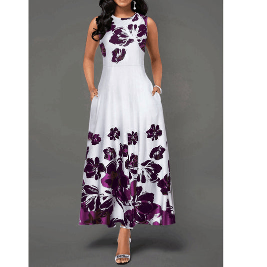 Women's Maxi Dress with Floral Print and Practical Pockets WW