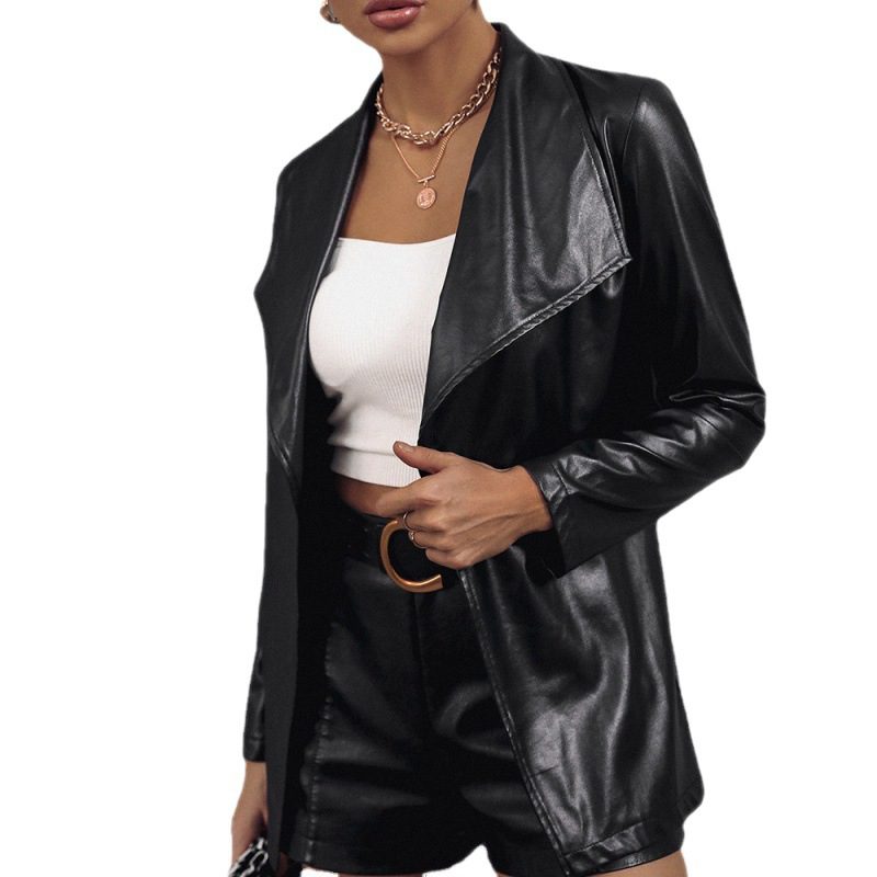 WW | Leder Blazer Jacke - Elegant & Kühn - Offene Vorderseite - Schickes Herbst & Winter Layering
