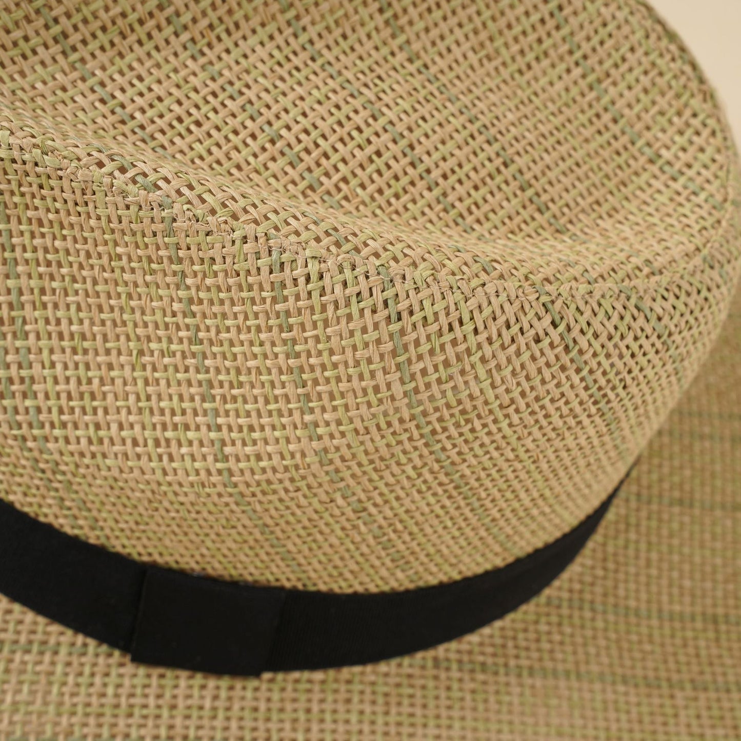 Damen Strand-Fedora-Hut aus atmungsaktivem Naturmaterial mit breiter Krempe und schickem Band WW