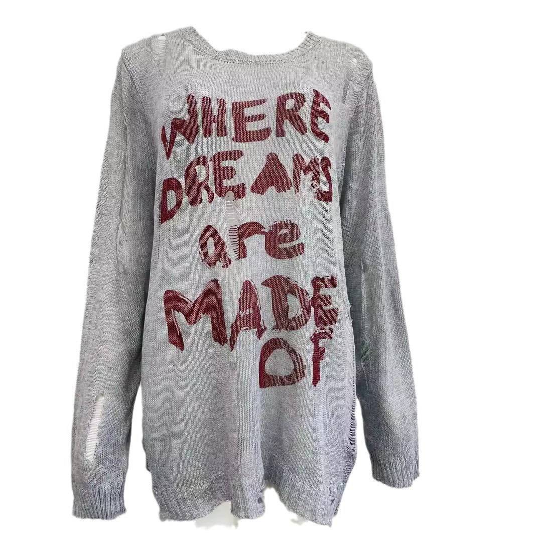 Women's casual oversized pullover with eye-catching lettering and knit details WW