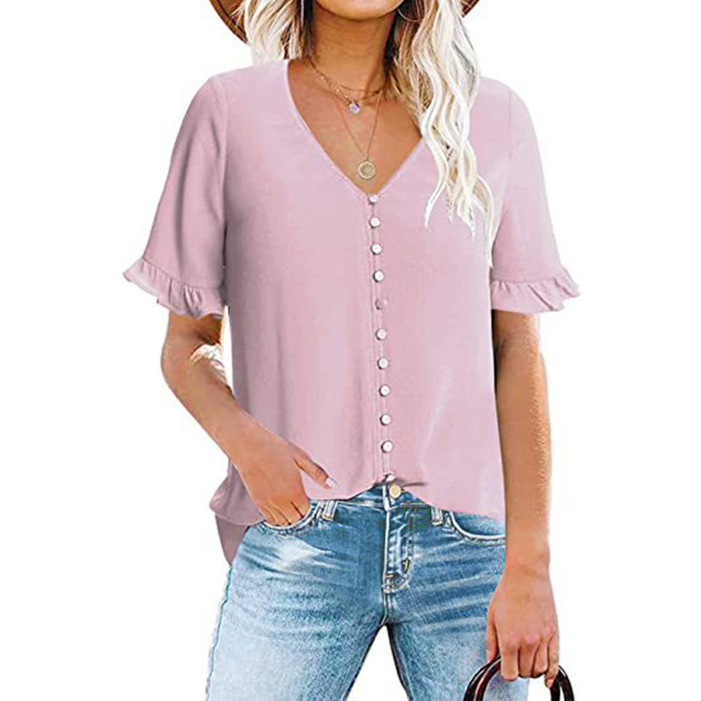 Ladies' Blouse with Ruffle Details and Button Placket WW