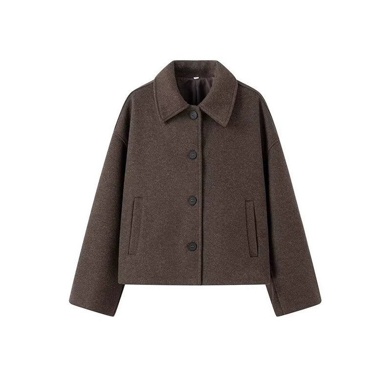 Damen modische kurze Wolljacke im Oversized-Stil mit Knopfverschluss WW
