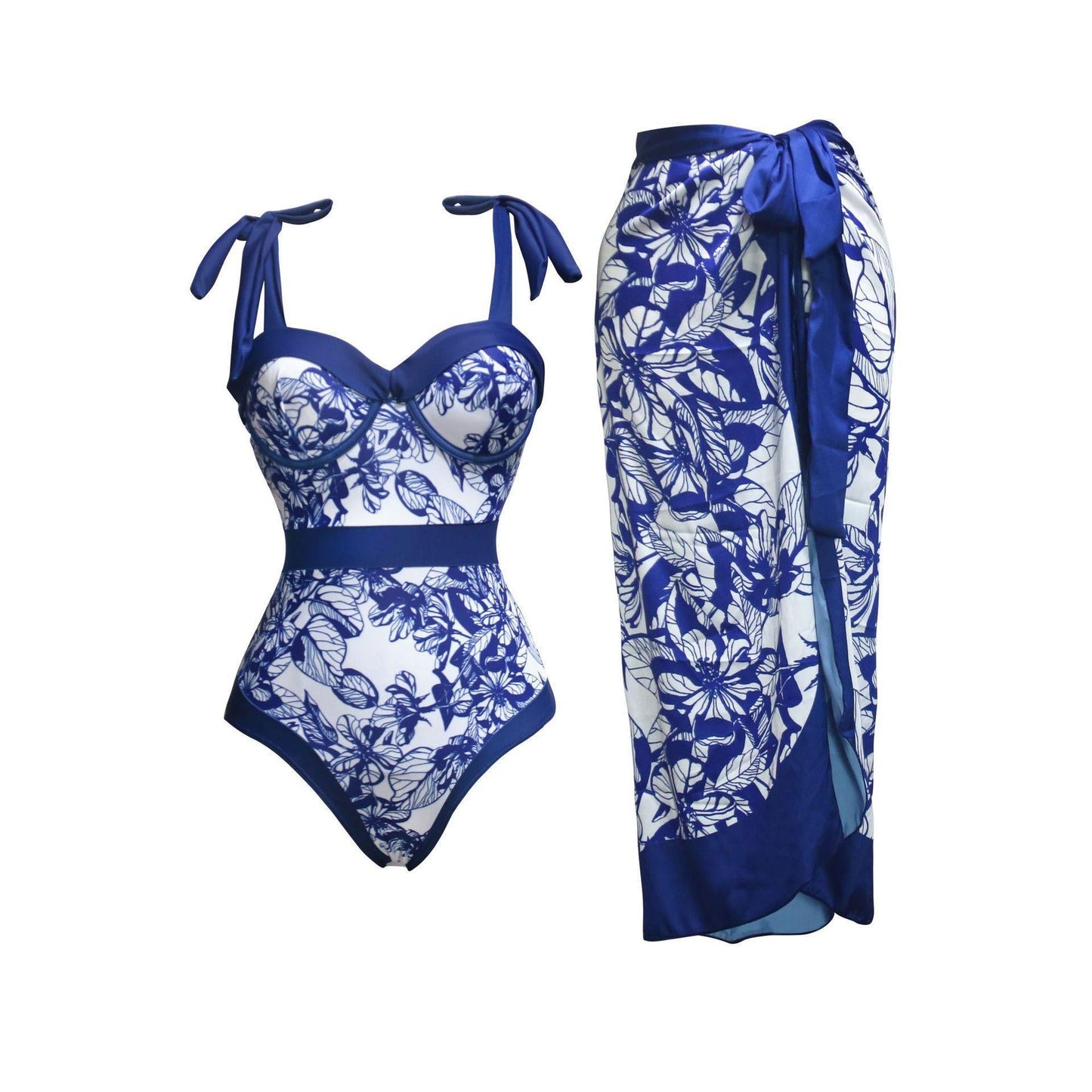 Damen Badeanzug-Set mit elegantem Oberteil und passendem Pareo WW