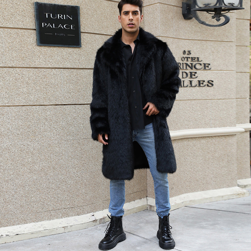 Herren Luxus Kunstfellmantel mit breitem Kragen WW