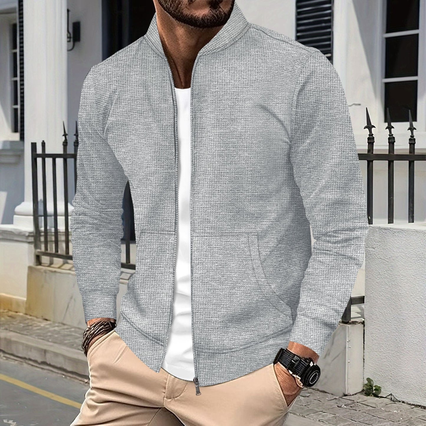 WW | Zip Jacke Sportliche Passform Strukturierter Stoff Rippkanten Fronttaschen