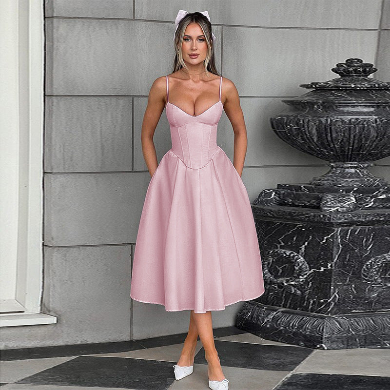 Damen Midi Kleid mit figurbetonter Corsage und schwingendem Rock W&W