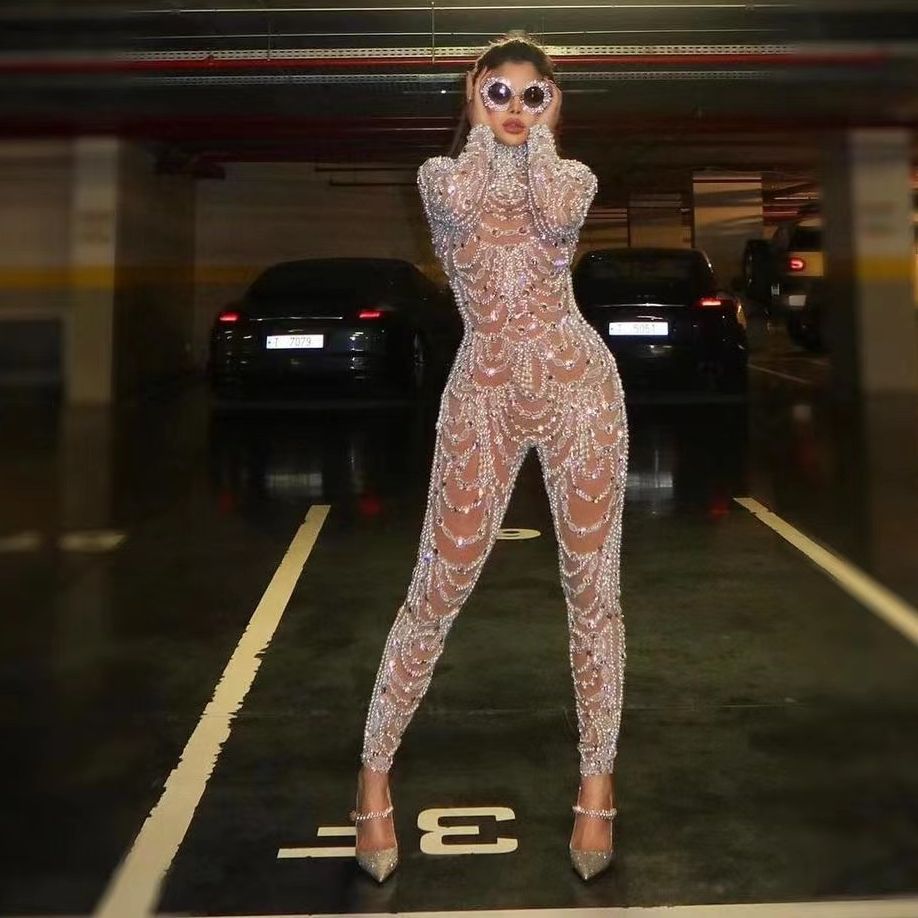 WW | Form-fitting sheer sequin jumpsuit