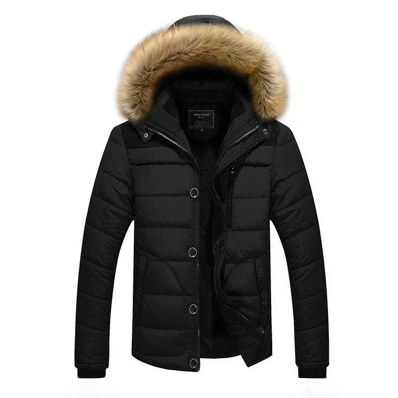 WW | Padded Slim Fit Puffer Jacket Detachable Faux Fur Hood Ribbed Cuffs