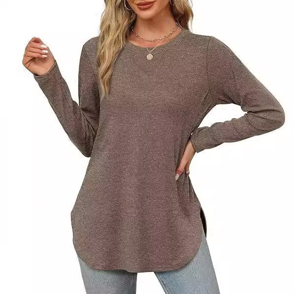 Damen Longsleeve Oberteil mit Pflanzenmuster und asymmetrischem Saum WW