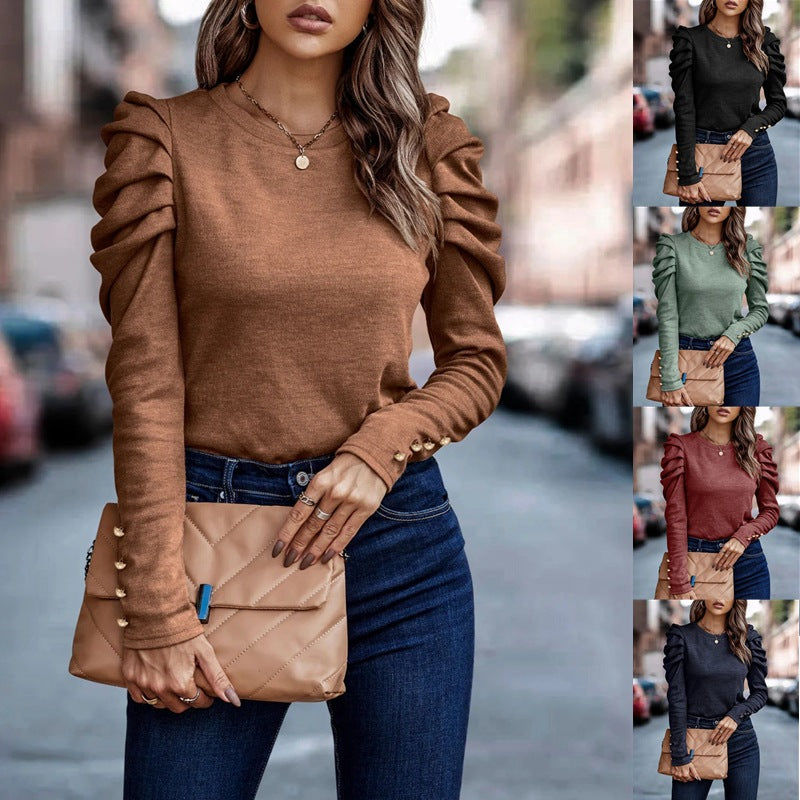 Damen entspannter Pullover mit modischen Rüschendetails und hochgelegten Ärmeln WW
