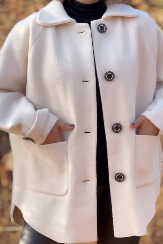 Women's soft wool jacket with shoulder yoke and button details WW