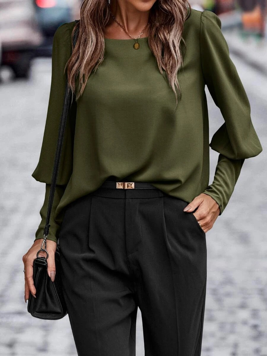 Damen Bluse mit eleganten Puffärmeln und fließendem Stoff WW