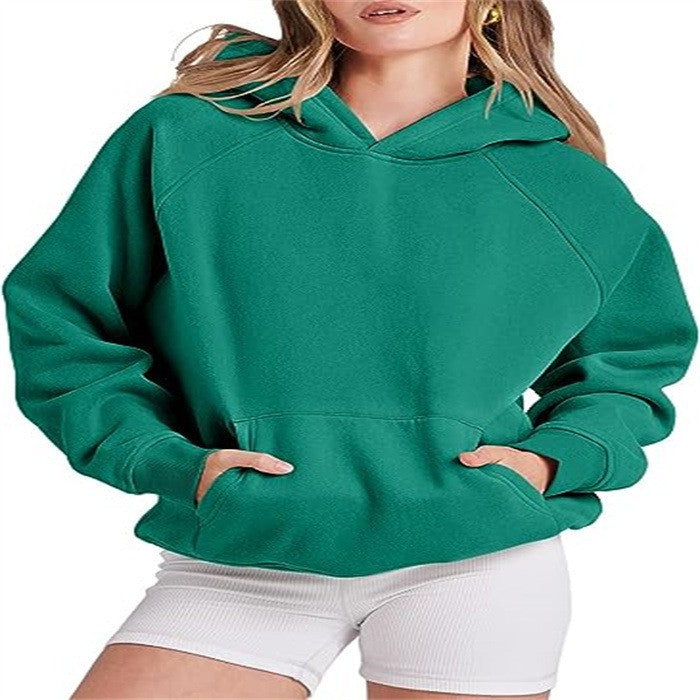 Damen lässiger Kapuzenpullover mit hohem Kragen und praktischen Taschen WW
