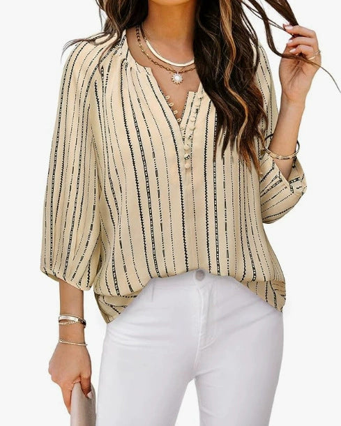 Women's Elegant Tunic Blouse with Sophisticated Stripes WW