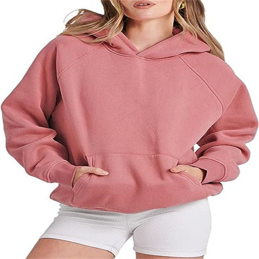 Damen lässiger Kapuzenpullover mit hohem Kragen und praktischen Taschen WW