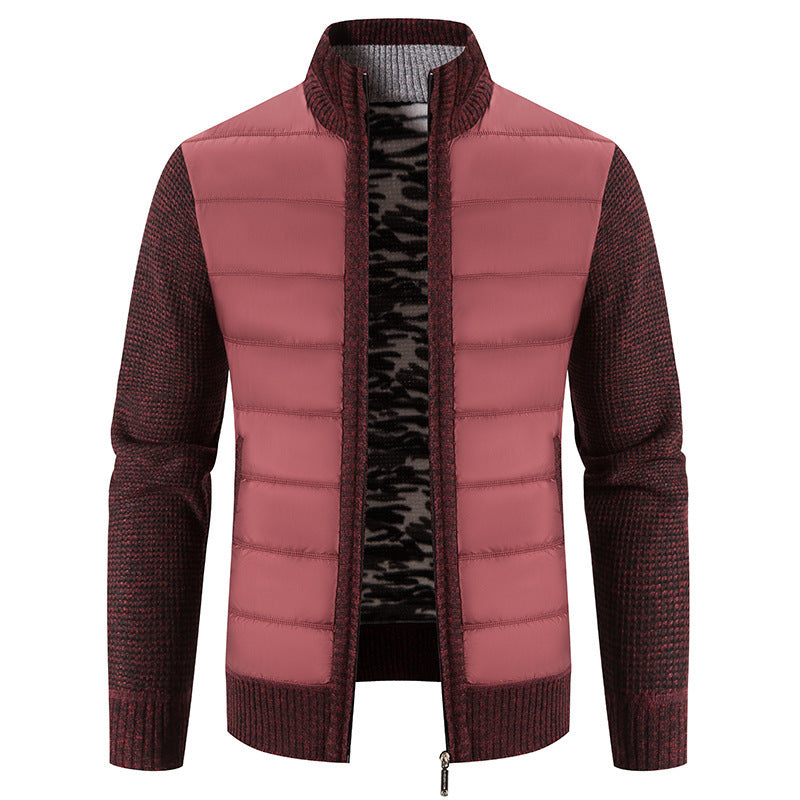 WW | Herren Winter Steppjacke mit gestrickten Ärmeln und Reißverschlussverschluss