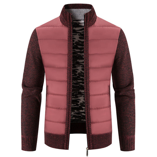 WW | Herren Winter Steppjacke mit gestrickten Ärmeln und Reißverschlussverschluss