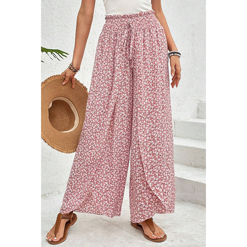 Damen weite Sommerhose mit floralem Muster und elastischem Bund WW