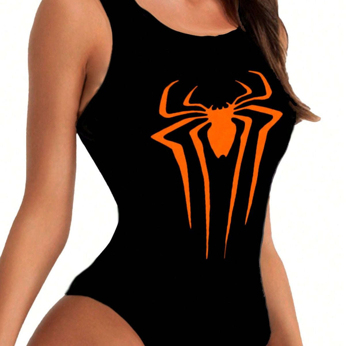 Damen Badeanzug mit stylischem Spinnenmotiv und hohem Beinausschnitt W&W