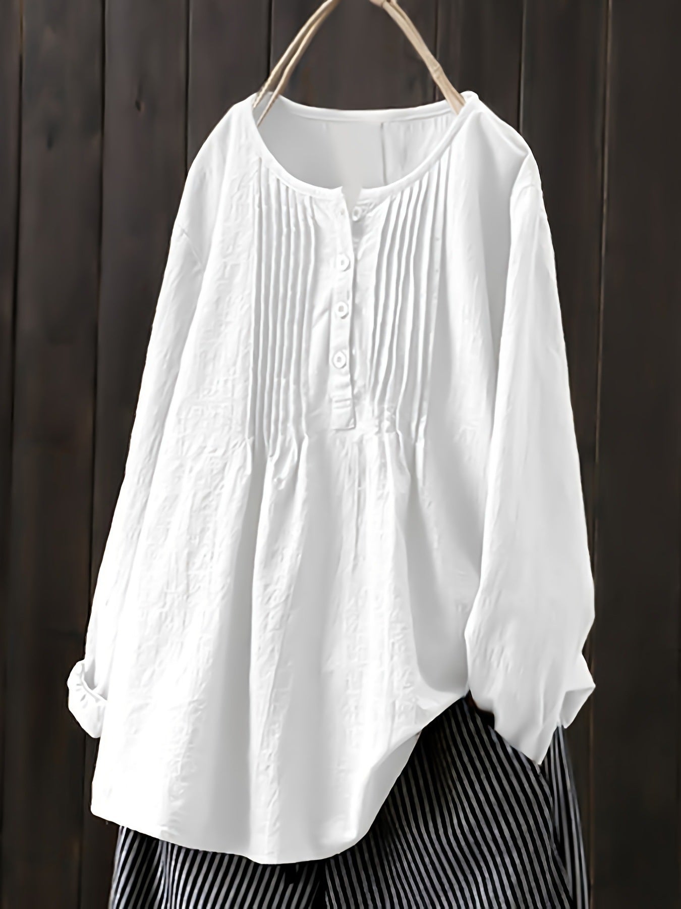 Women's Blouse with Pleats and Button Placket WW
