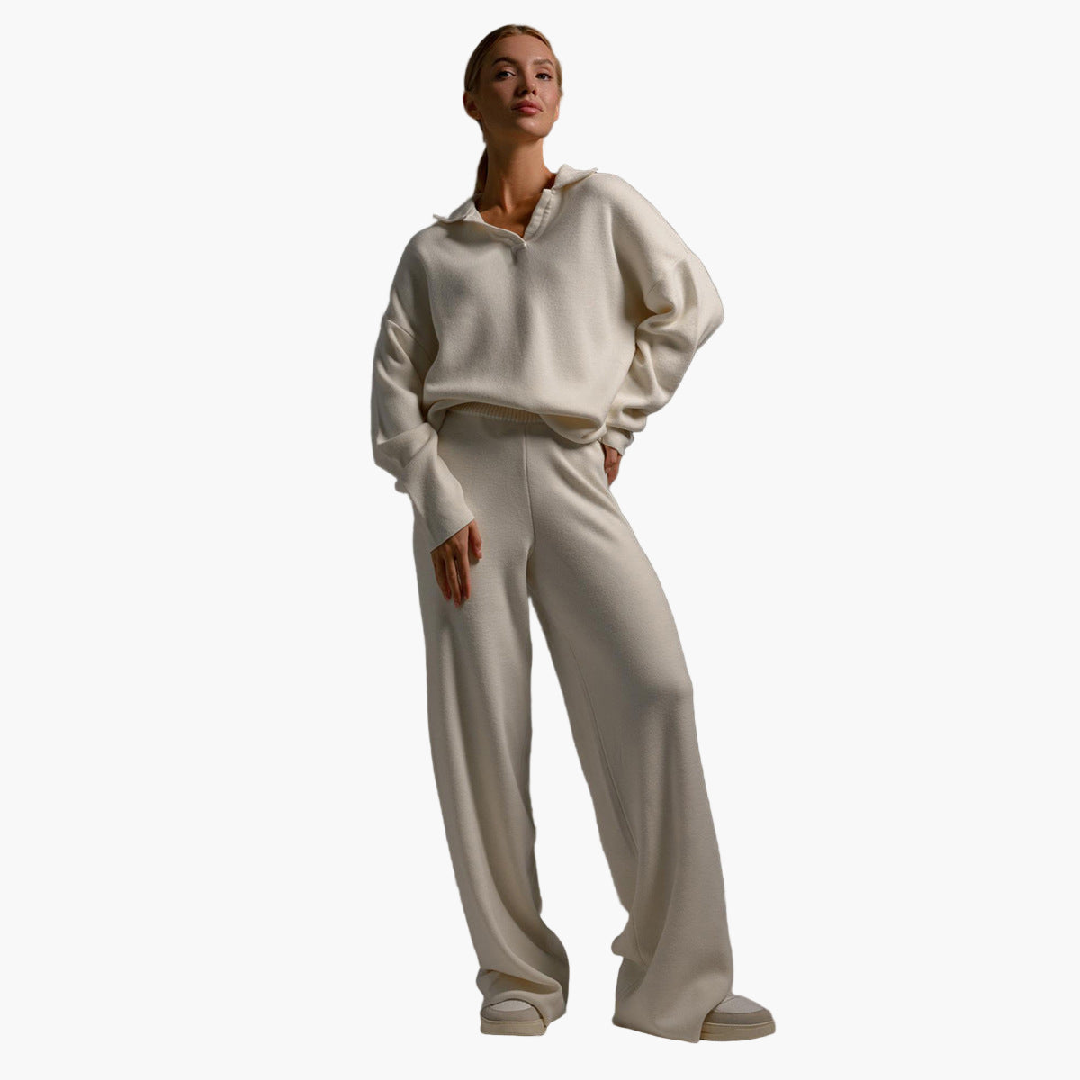 WW | Loungewear Set - Oversized Pullover mit Kragen und Weite Hose - Perfekt für Zuhause & Freizeit