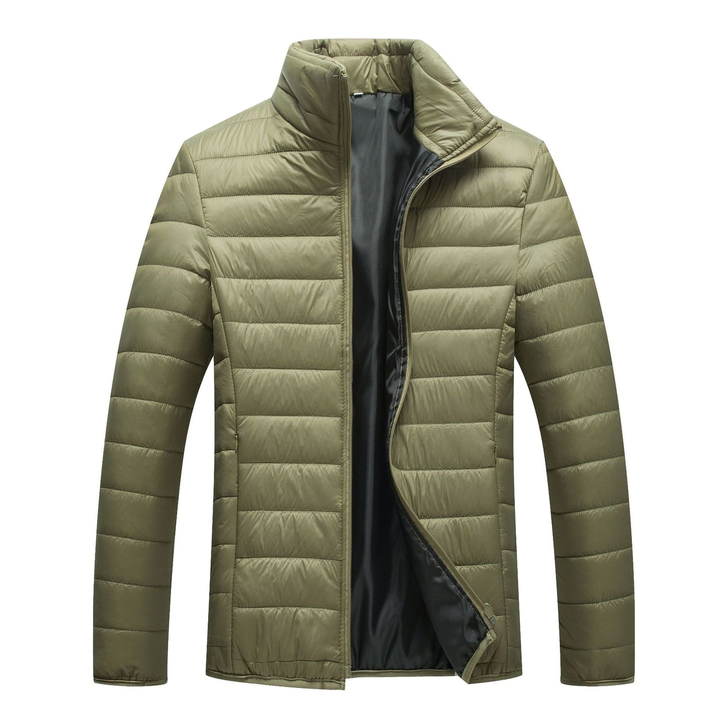 WW | Herren Winter Steppjacke mit vorderem Reißverschluss und Stehkragen