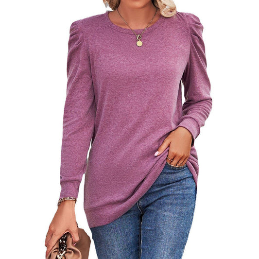 Damen lässiges Sweatshirt mit Puffärmeln und asymmetrischem Saum WW