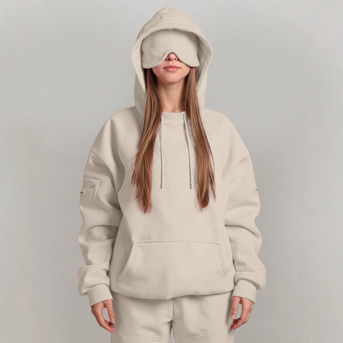 Women's Cuddly Oversized Hoodie with Integrated Eye Mask WW